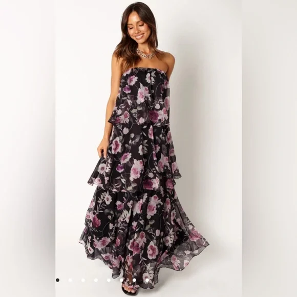 COPY - Petal & Pup BLOOM STRAPLESS MAXI DRESS - BLACK FLORAL NWT - Picture 1 of 7